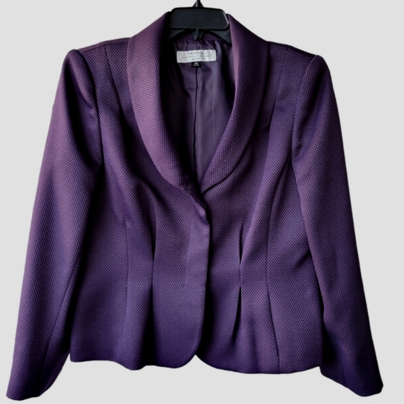 Tahari purple-brown skirt suit - straight midi skirt, hidden jacket closure 14P - Picture 4 of 17